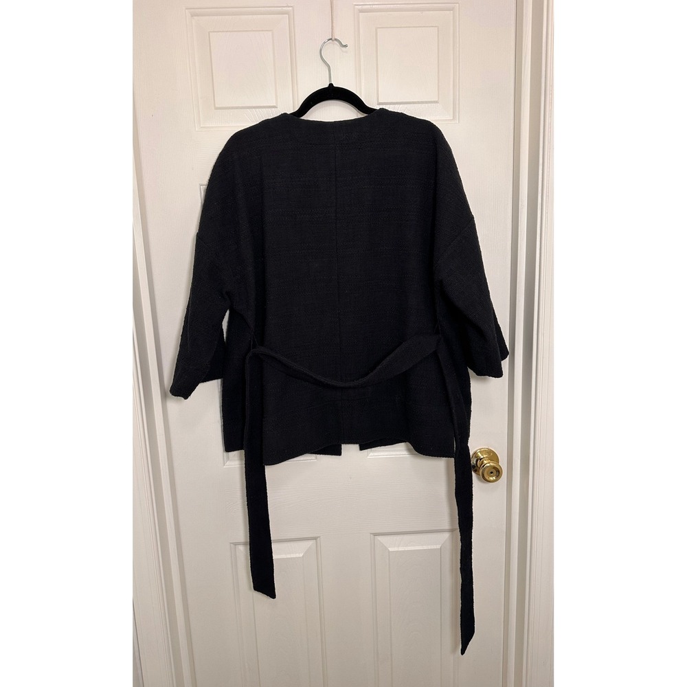 Ann Taylor LOFT Black Textured Kimono Cardigan Belted Jacket Womens M/L - Picture 5 of 5